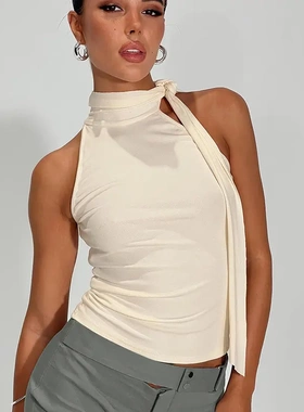 Solid Colour Sleeve High Neck Bow Tie Flutter Shirt Top Wome