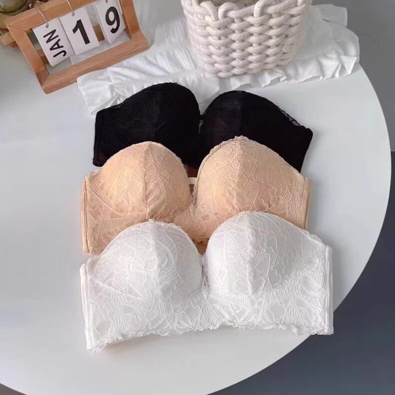 聚拢女士内衣无肩带小胸防滑防走光无钢圈蕾丝抹胸隐形无带胸罩女