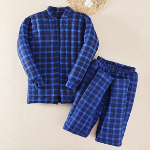 子 冬男加厚保暖宽松爸爸大人棉袄高腰长裤 纯手工棉花棉衣棉裤 套装