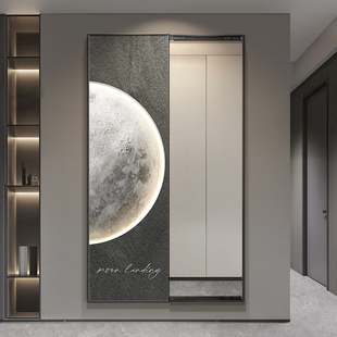 现代简约推拉全身镜隐藏式 饰挂画月球卧室试衣镜 穿衣镜入户玄关装