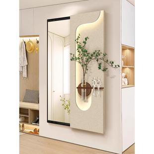 奶油风玄关装 水培绿植挂画 饰壁灯画推拉镜led镜画立体全身隐藏式