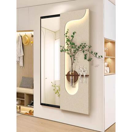 奶油风玄关装饰壁灯画推拉镜led镜画立体全身隐藏式水培绿植挂画