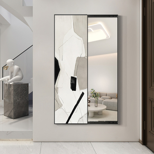 现代简约隐藏式 饰画 穿衣镜子画隐形全身镜可推拉试衣镜抽象玄关装