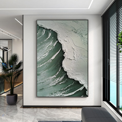 抽象海浪大芬村油画纯手绘肌理立体客厅装饰画轻奢玄关挂画落地画