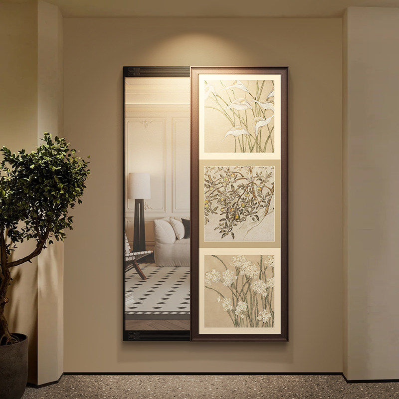 黑胡桃色镜子可遮挡可关闭隐藏式推拉暗藏式全身镜隐形穿衣镜壁画