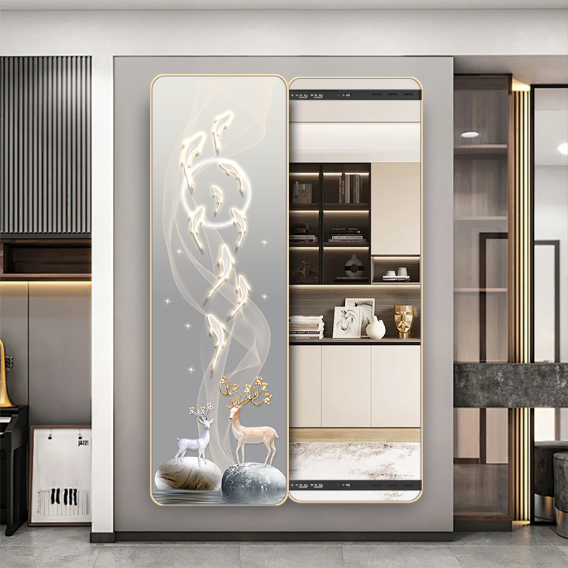 奶油熊隐藏式全身镜可推拉关闭隐形暗藏玄关镜子画门后穿衣试衣镜