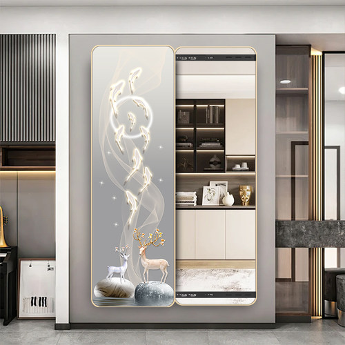 奶油熊隐藏式全身镜可推拉关闭隐形暗藏玄关镜子画门后穿衣试衣镜