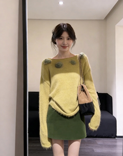 毛衣上衣气质高腰A字半身裙套装 早秋新款 女韩系穿搭宽松花朵长袖