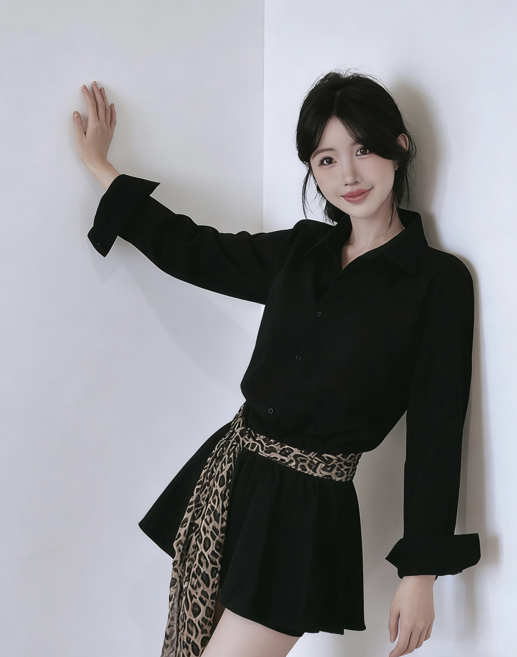 法式纯欲辣妹气质黑色衬衫连衣裙女装2025秋冬新款豹纹系带短裙子,女装/女士精品,连衣裙,淘宝优惠券,粉丝福利购,淘宝优惠卷