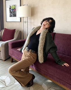 皮毛一体披肩慵懒风 外套女云雾石狐蝙蝠袖 2025新款 环保皮草新款