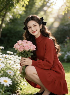 韩国2026春装新年针织连衣裙子女今年流行爆款喜庆红色宽松毛衣裙