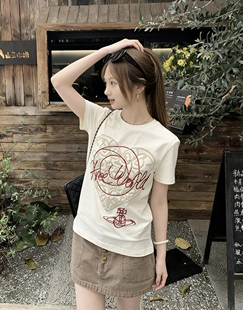 美式复古土星字母爱心短袖t恤女夏季高街修身显瘦百搭高级感上衣