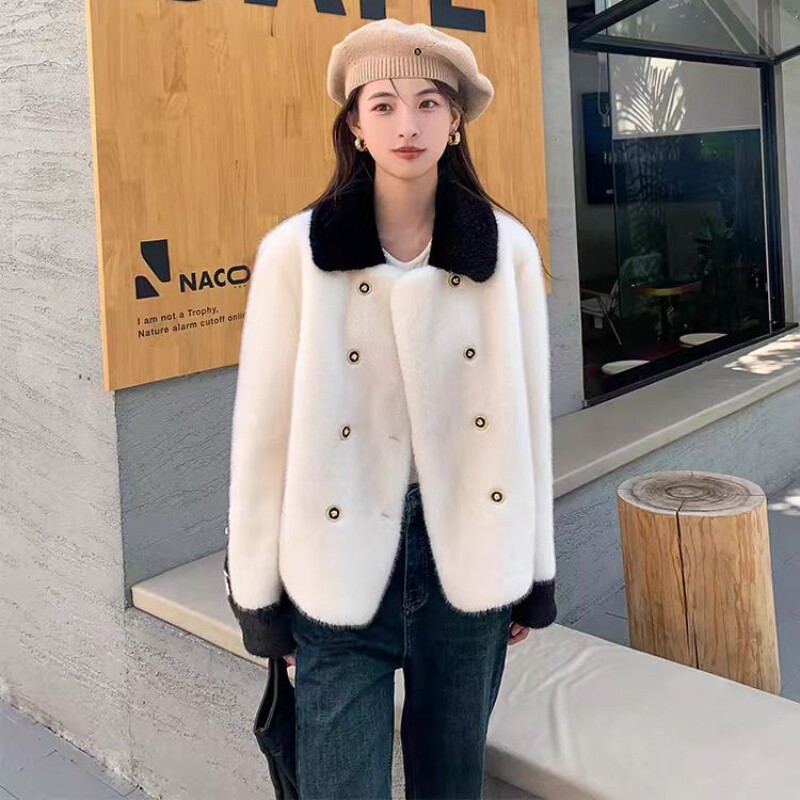 只接外单小香风仿水貂毛毛外套环保皮草女复合皮毛一体米兰貂加厚