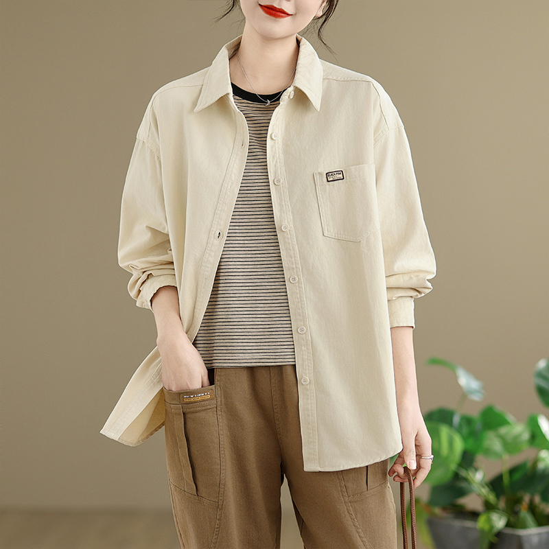实拍2025新款女士长袖衬衫大码女装时尚洋气上衣港味纯棉衬衣外套