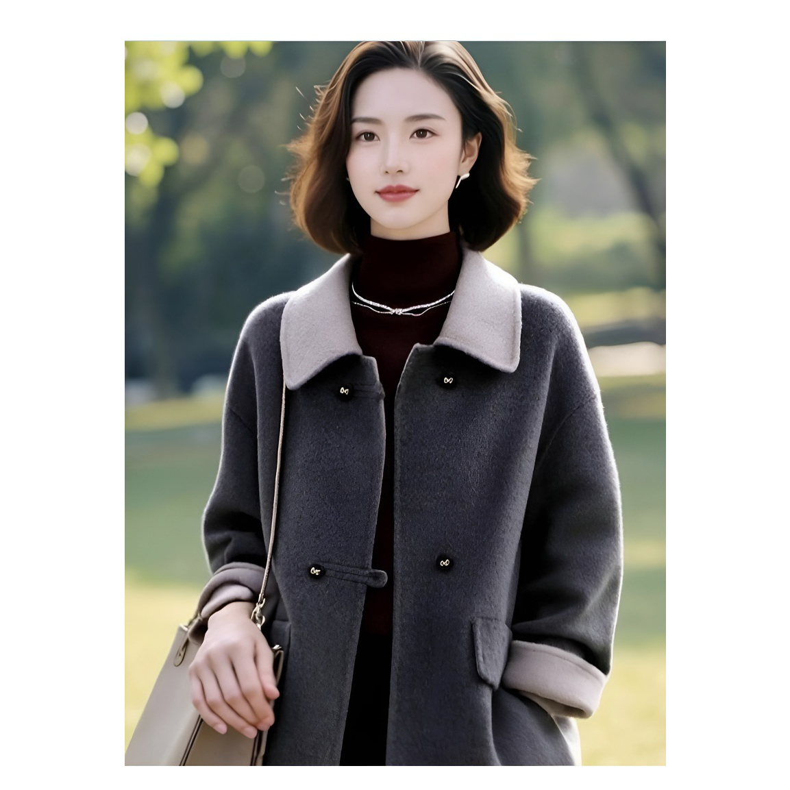 原创品牌旗舰店时尚气质洋气简约翻领撞色双面呢外套秋季