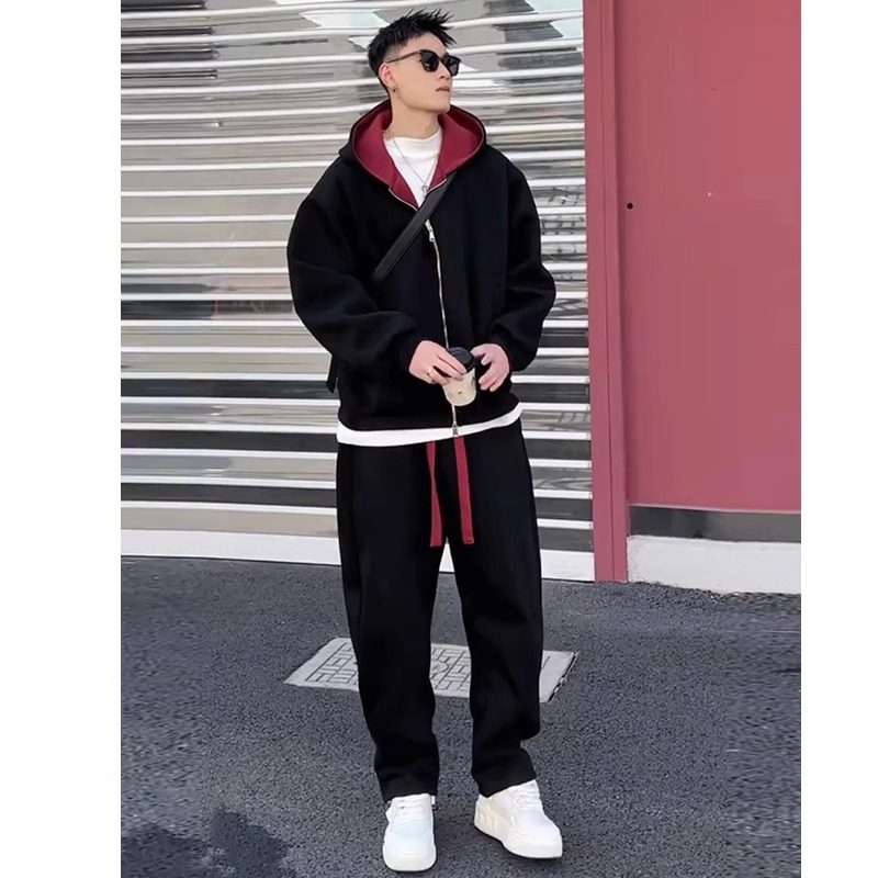 特大码重磅撞色美式cleanfit宽松穿搭弯刀裤运动卫衣休闲套装男女,男装,休闲运动套装,淘宝优惠券,粉丝福利购,淘宝优惠卷