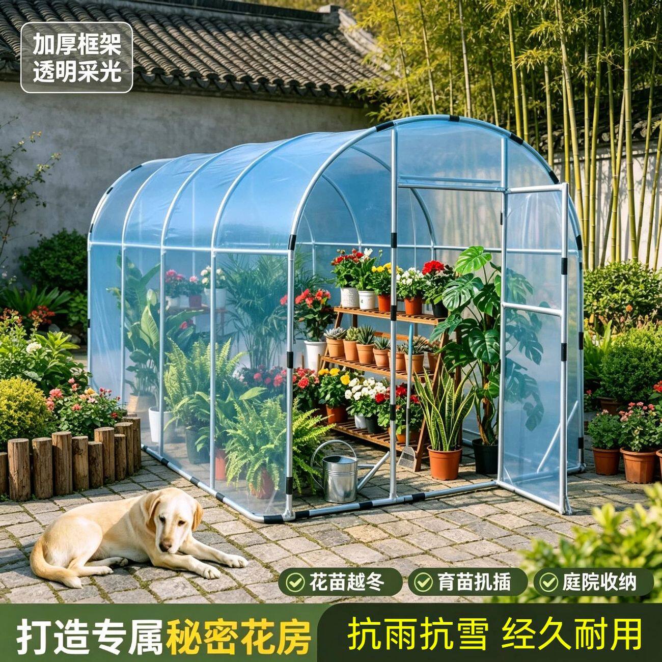 户外保温棚花房温室塑料大棚菜园养花专用可拆卸农村院子过冬暖棚