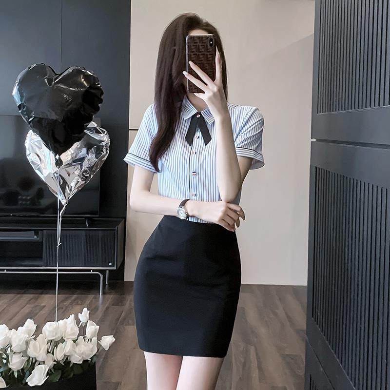 衬衫女夏款短袖衬衣2025新款美容院工作服高端职业套裙前台工作装