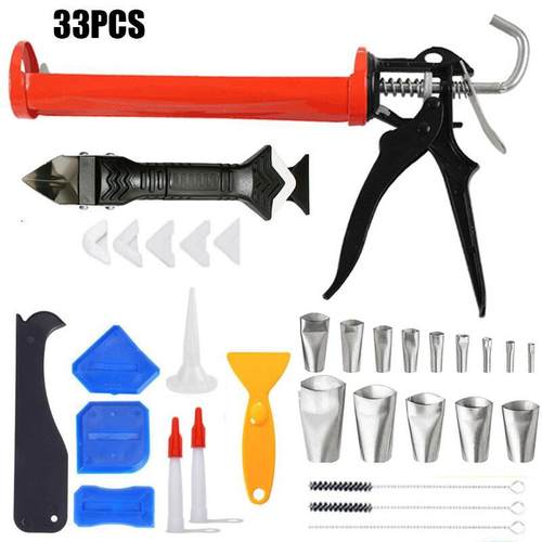 33件套手动填缝枪带多功能灌浆刮刀和填缝喷嘴密封胶修整工具
