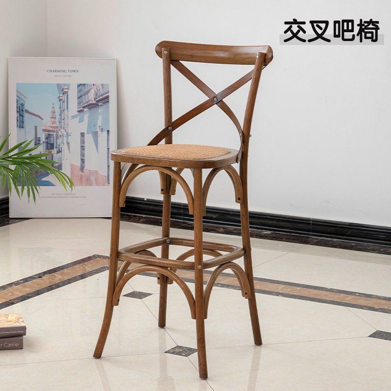 厂家直供实木吧椅餐厅酒吧实木吧台椅餐椅现代简约创意交叉吧椅