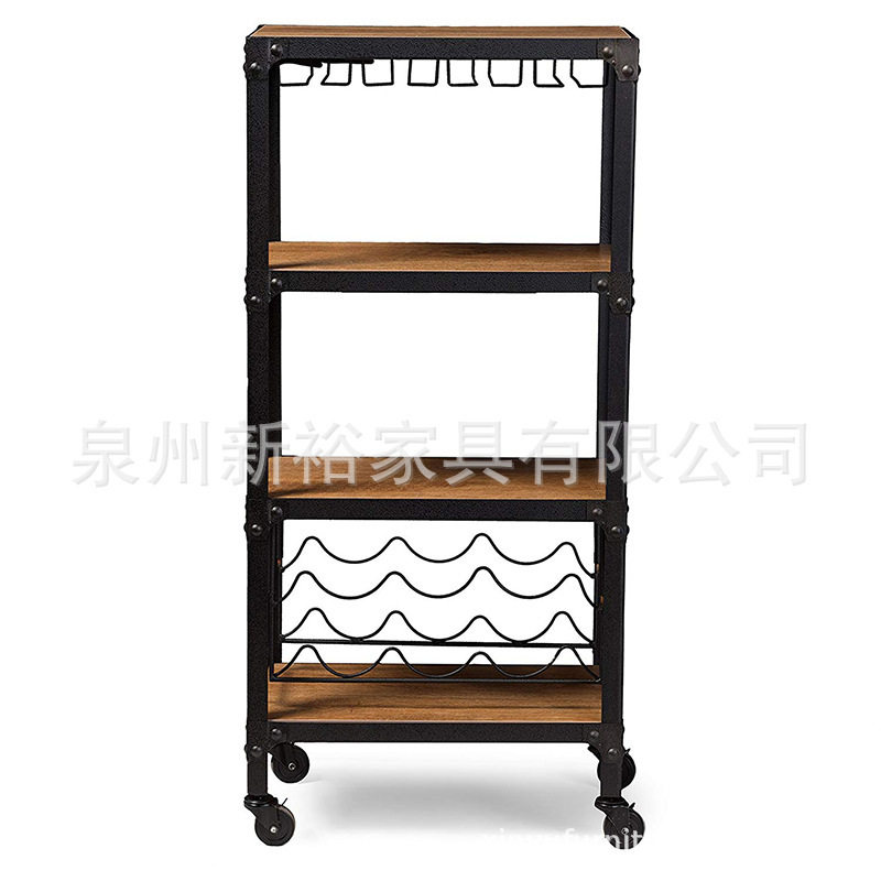 美式乡村复古工业风做旧客厅多层简易置物架手推落地式多功能酒架图片