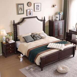 美式轻奢实木床1.8米双人床现代简约乡村白色软靠床公主床高箱床