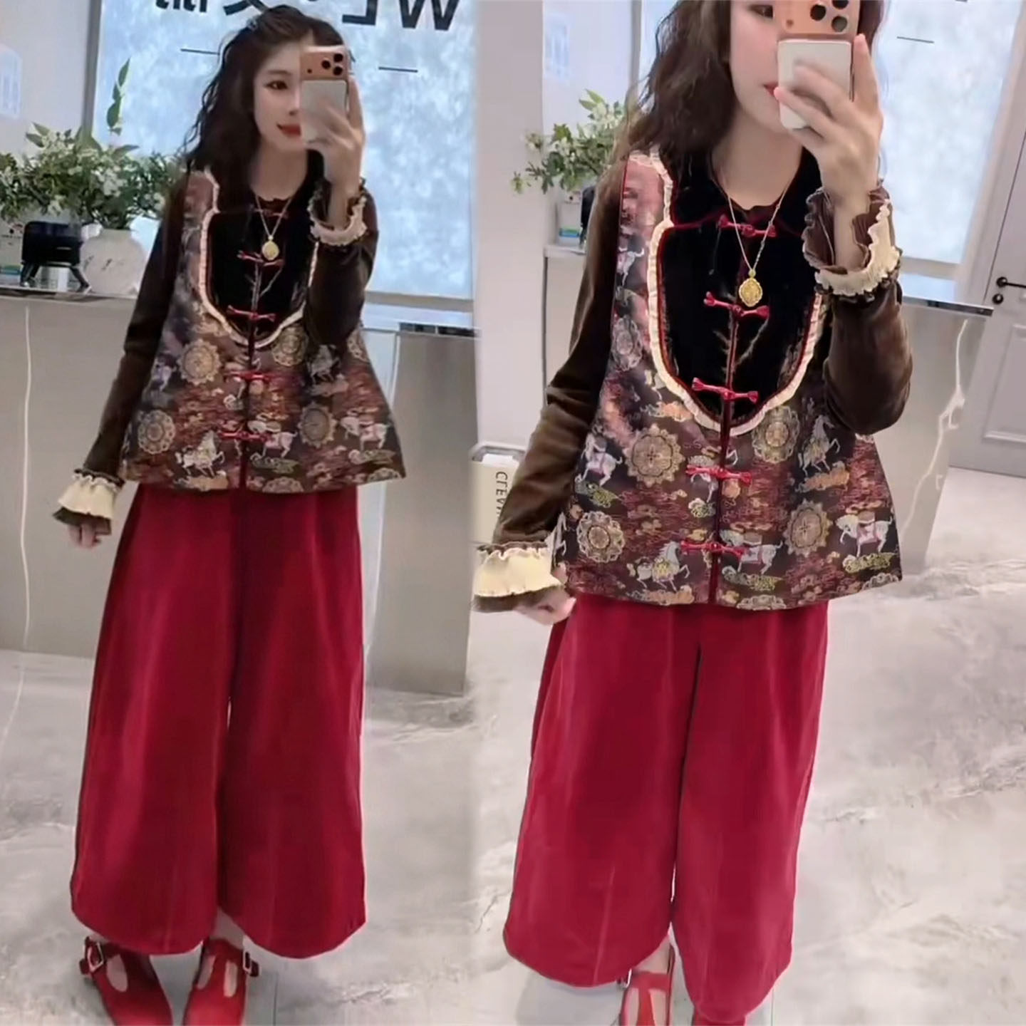 中式国风时尚套装女26春季宽松显瘦提花盘扣马甲t恤阔腿裤三件套,女装/女士精品,时尚套装,淘宝优惠券,粉丝福利购,淘宝优惠卷