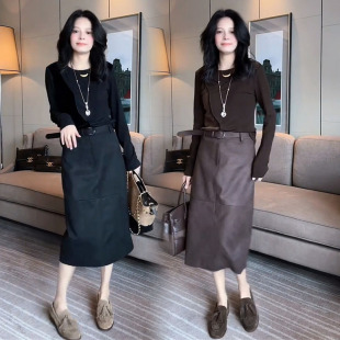 半身裙两件套 女2025秋冬洋气减龄显瘦高级感拼接t恤 欧货时尚 套装