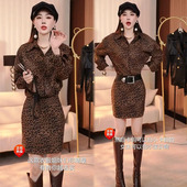 法式 气质连衣裙女2025秋冬洋气减龄显瘦高级感豹纹长袖 腰带裙子潮