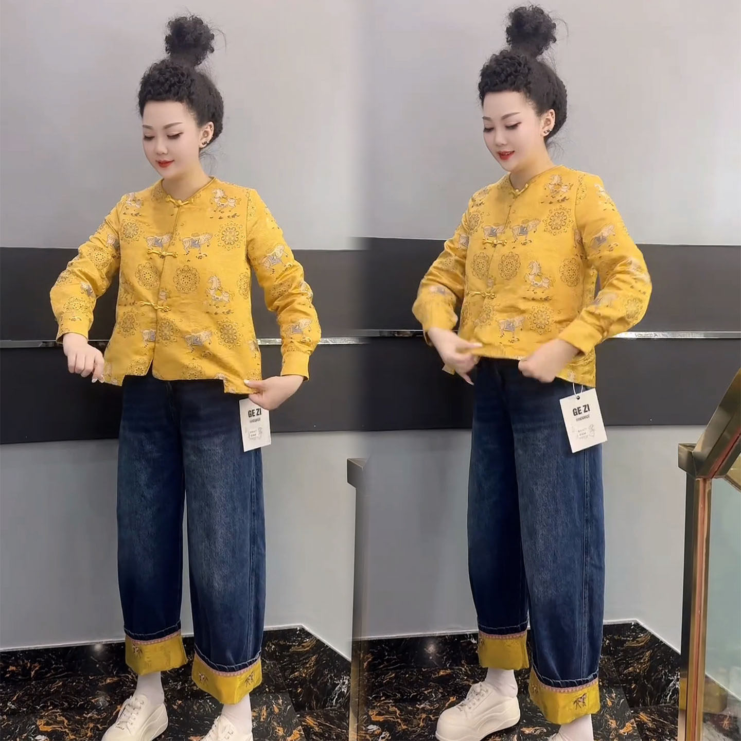 新中式风盘扣提花圆领衬衫女2026春季设计感不规则复古国风上衣冬