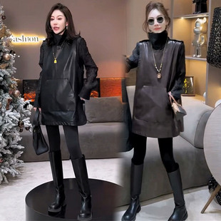 炸街显瘦气质PU皮马夹裙 女2026春季 t恤两件套冬 套装 高端洋气时尚