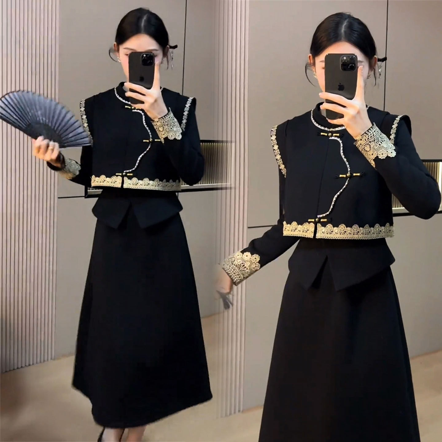 宫廷风新中式盘扣加绒时尚套装女2026春季显瘦马甲旗袍裙两件套冬,女装/女士精品,时尚套装,淘宝优惠券,粉丝福利购,淘宝优惠卷