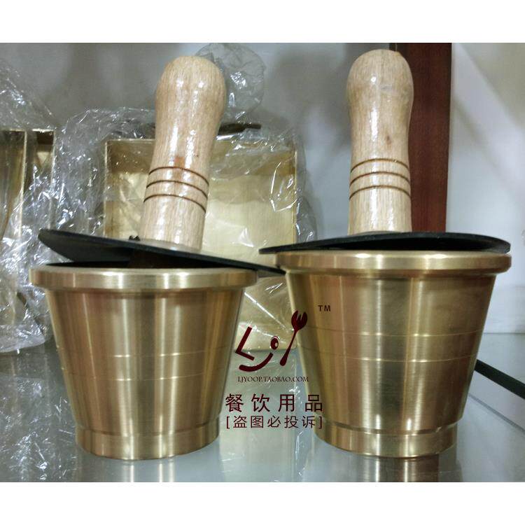 铜捣药罐药盅蒜泥器捣蒜器研钵药臼研磨粉器捣罐药房黄铜特厚大号