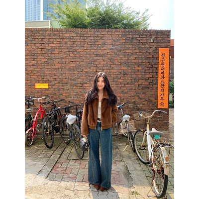 DaqianwithU 复古显瘦牛仔裤d直筒高腰洗水做旧小众设计感长裤女