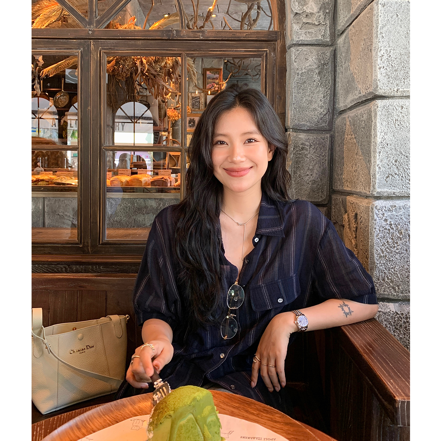 DaqianwithU藏青条纹衬衫