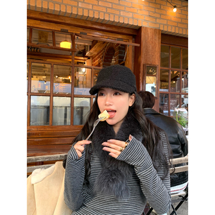 DaqianwithU 大U领一字领前后两穿长袖上衣女秋冬通勤修身条纹T恤