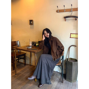 DaqianwithU 棕色麂皮绒短款夹克外套女秋冬休闲百搭显瘦拉链上衣