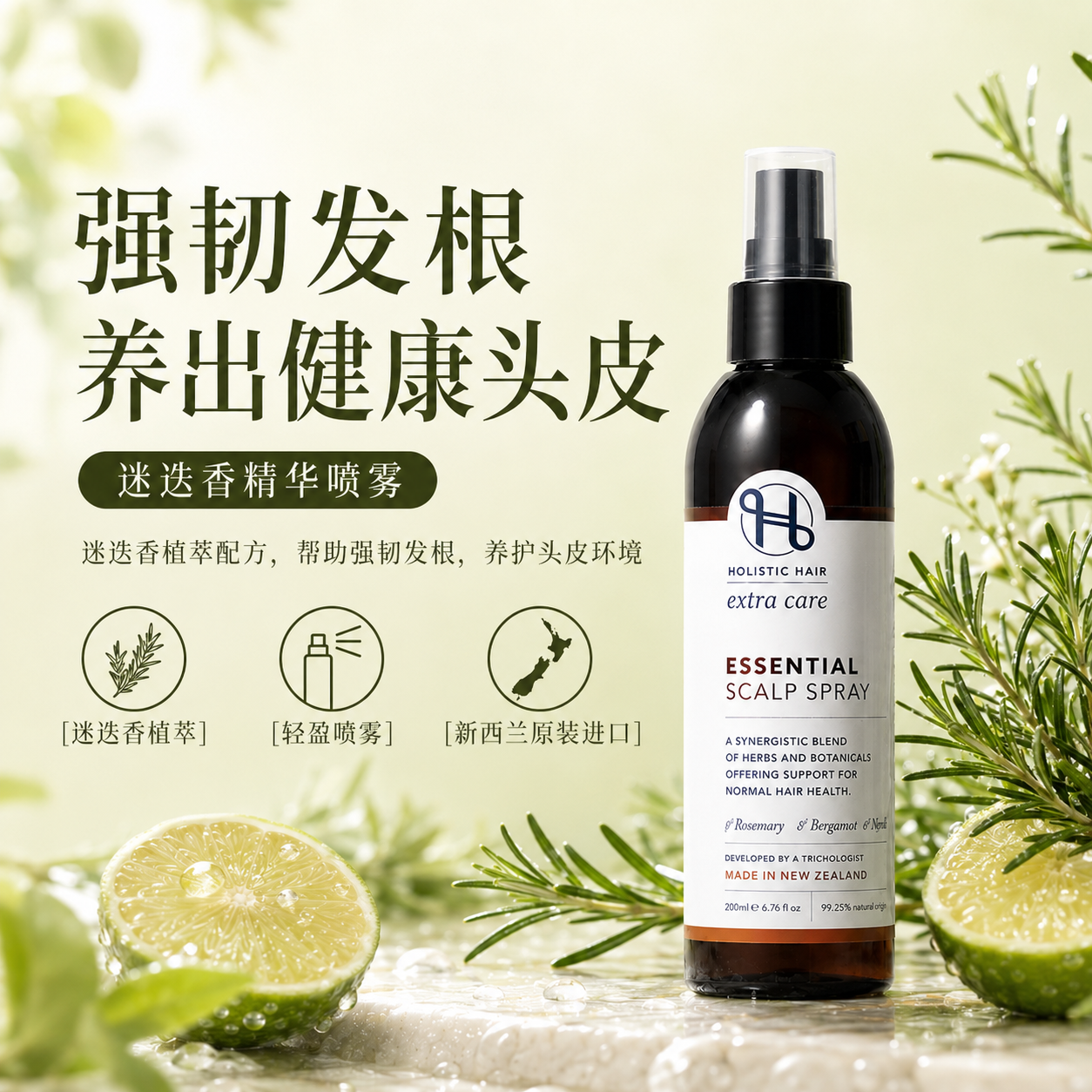 赫丽丝海迷迭香天然抗断脱头皮护理精华喷雾液生发控油去屑护发