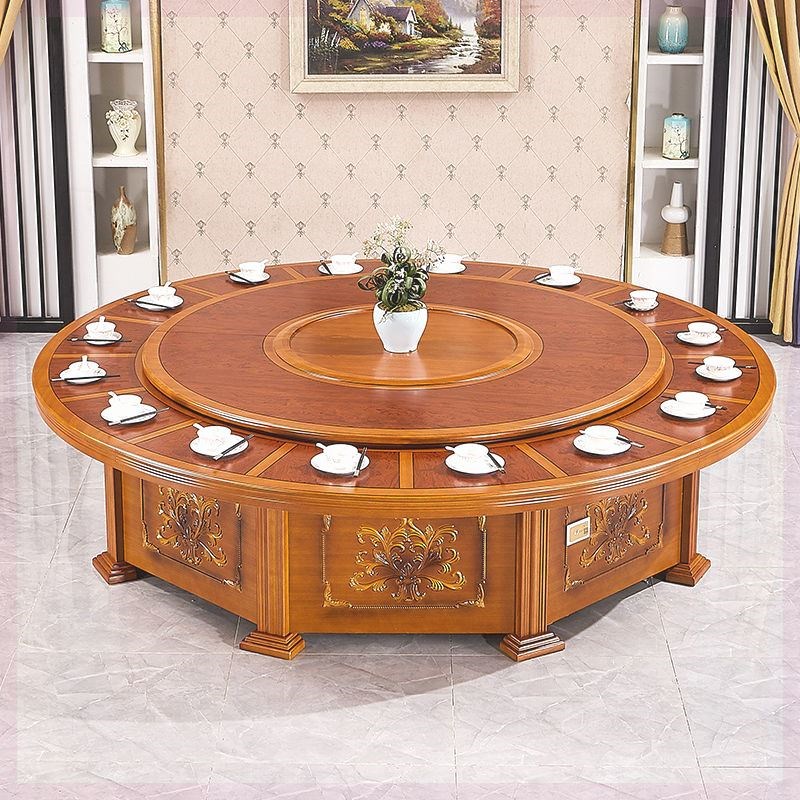 雕花餐桌电动f大圆桌新中式饭店桌子可折叠全自动20人餐桌特大号