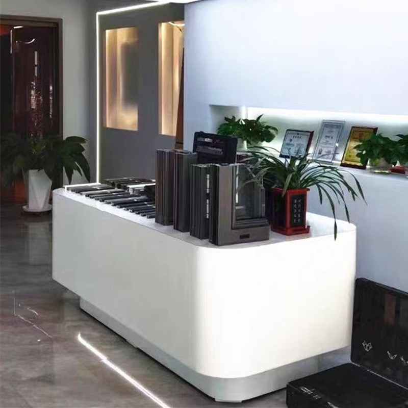 烤漆圆弧形中岛体验桌科技数码体验台指纹L锁展示桌门窗中岛台展