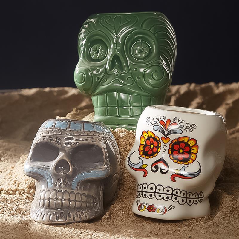 酒吧灵魂 花面彩绘个性鸡尾酒杯分子调酒北美特调陶瓷tiki杯