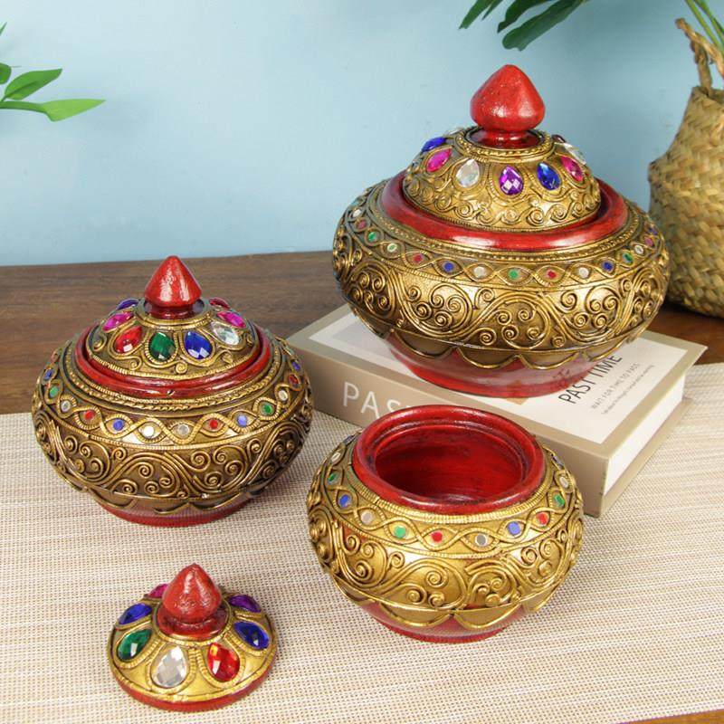 泰国进口收纳罐子实木储物罐东南亚风格创意桌面收纳盒糖果干果盒,家居饰品,储物罐,淘宝优惠券,粉丝福利购,淘宝优惠卷