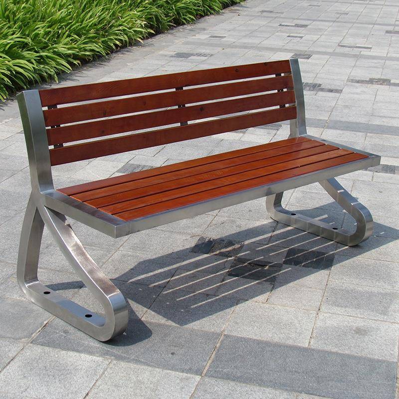 公园椅户外长椅庭院不锈钢休闲靠背座椅商场休息排椅实木艺术连排