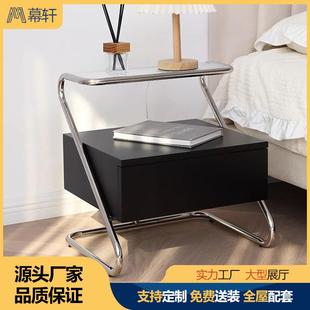 轻奢中古床头柜简约卧室床头小柜子极简支架床边柜现代家具 意式