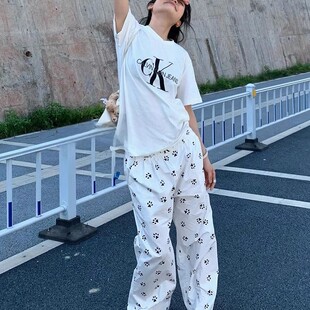 长裤 夏季 松弛感印花圆领短袖 小个子搭配休闲运动套装 两件套 女时尚