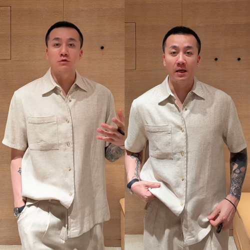 夏季男士老钱风短袖衬衫长裤套装