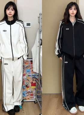 【直播间同款】秋季潮牌套装撞色卫衣外套条纹百搭休闲裤男女同款