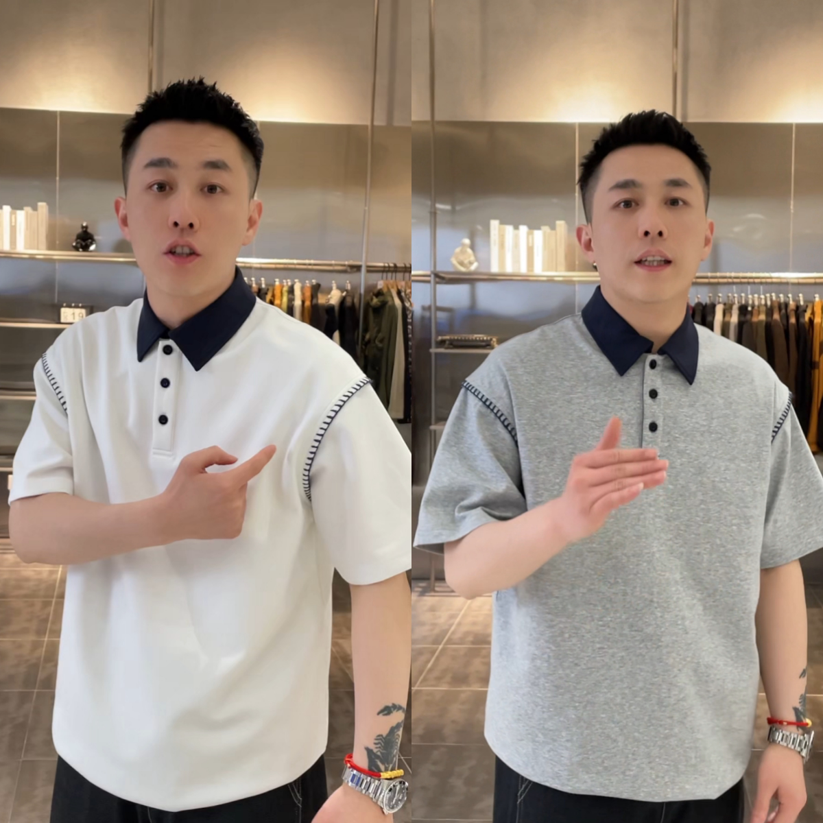 夏季新品明线拼接简约POLO衫短袖