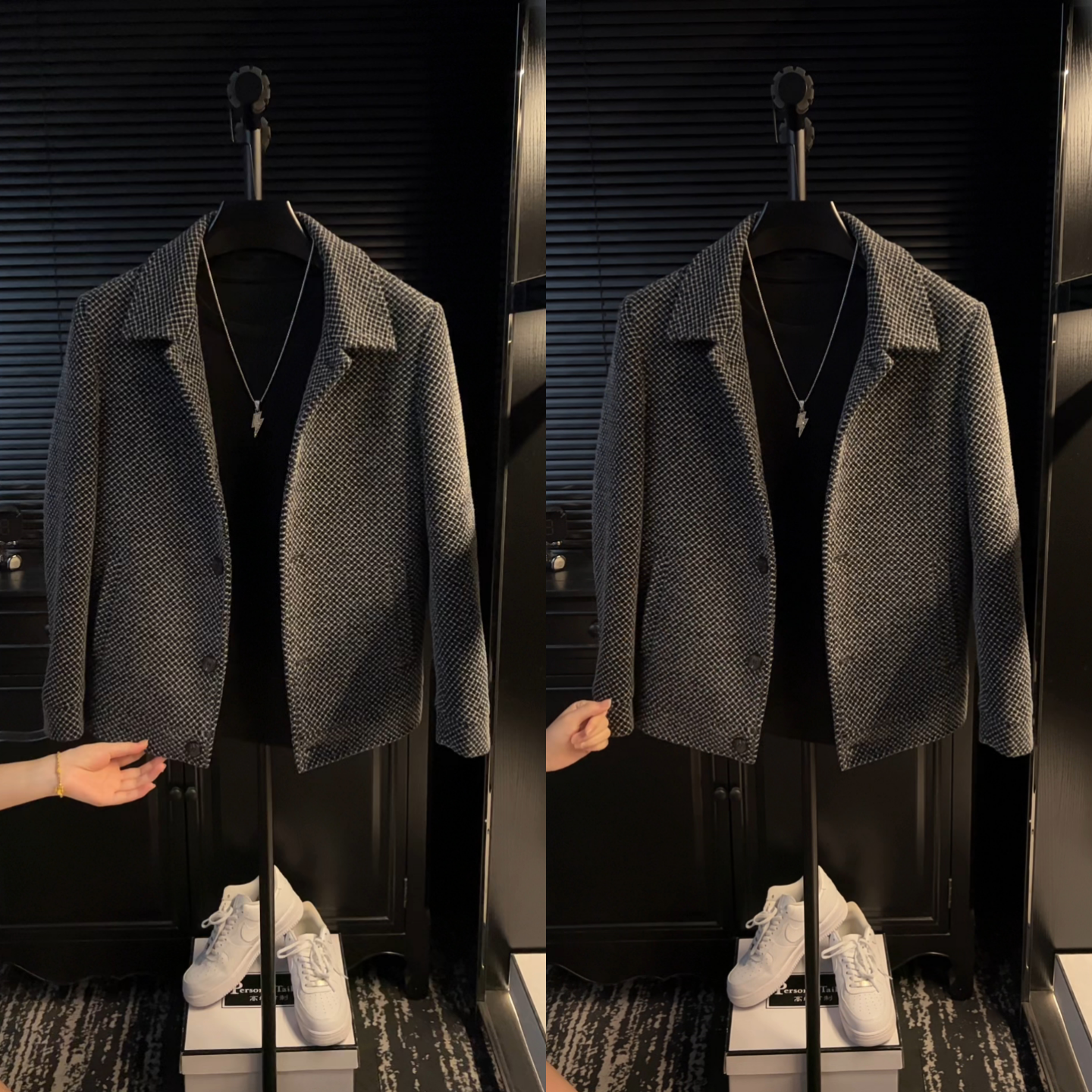 冬季轻奢翻领格子男士夹克