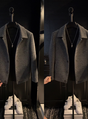 直播间同款冬季轻奢外套男翻领格子男士夹克韩版潮流男装帅气简约